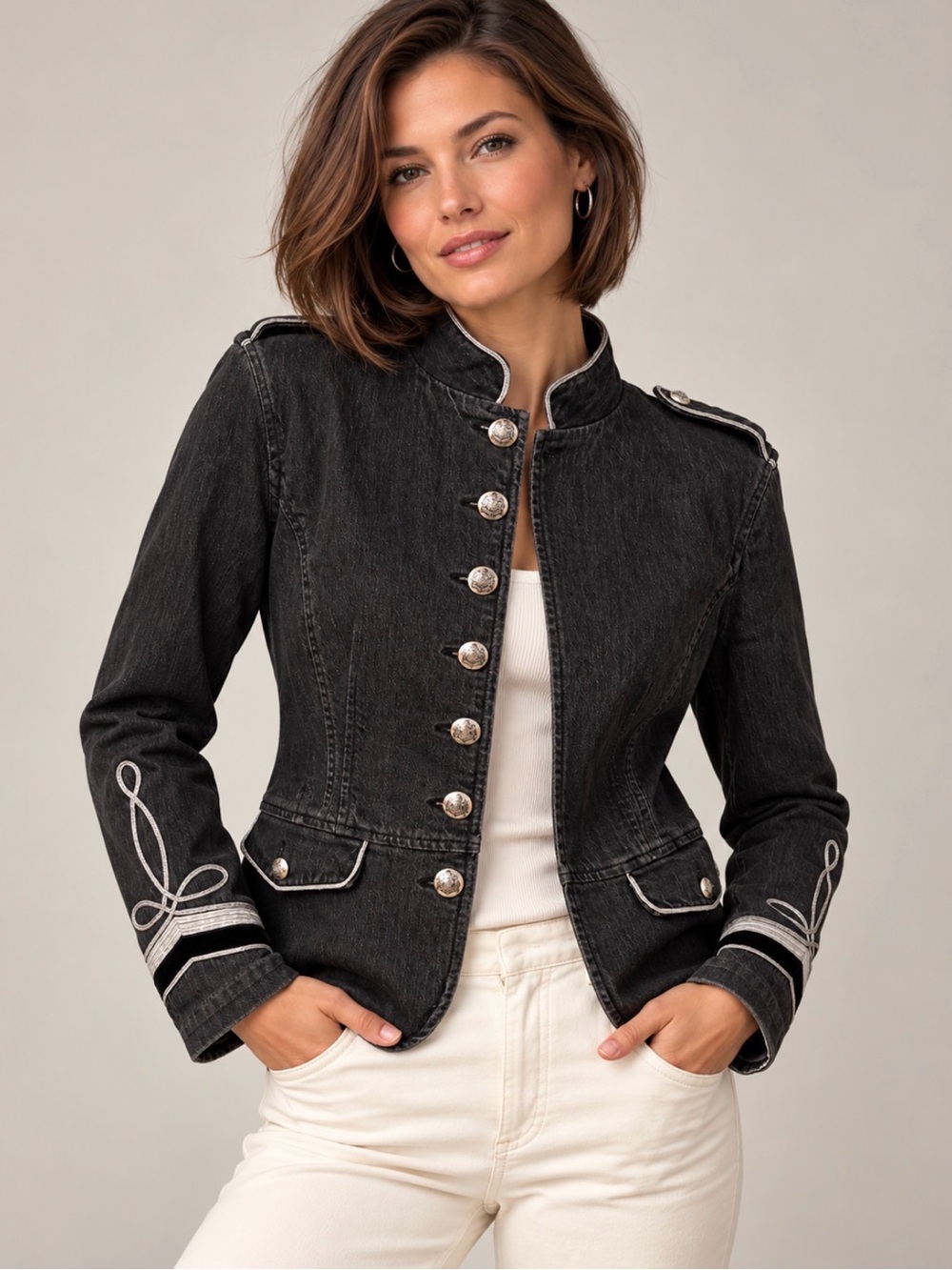 Ralph Lauren Military-Style Jacket - Black Wash Denim w Ornate Soutache Trim (6)